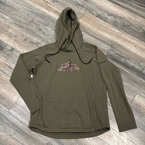 Columbia Sportwear army green hoodie with mountain detail